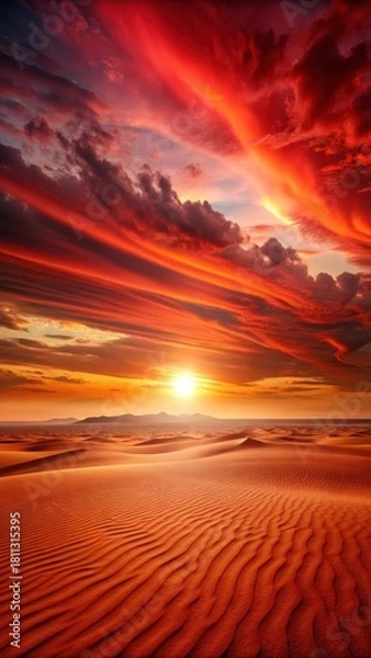 Obraz Red sunset over a desert landscape