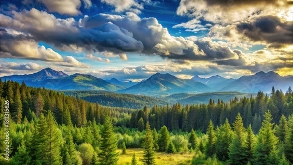 Obraz Natural Landscape with Forest and Mountains