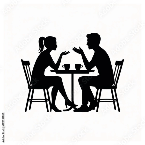 Fototapeta Couple sitting at a table with coffee cups