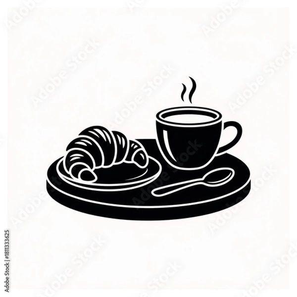 Fototapeta Croissant and coffee on a tray