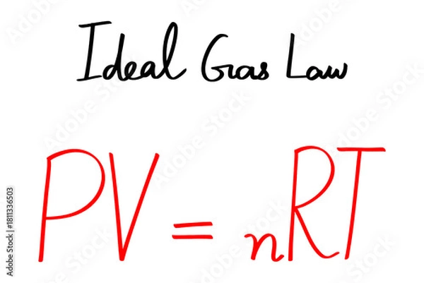 Fototapeta Ideal gas law equation, Red and black formula isolated on a white background, handwritten doodle illustration for science and chemistry