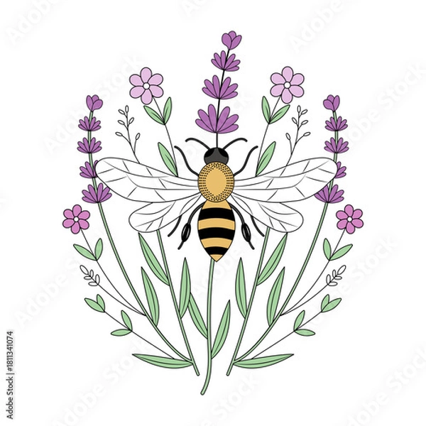Obraz A vintage style illustration depicting honey bee