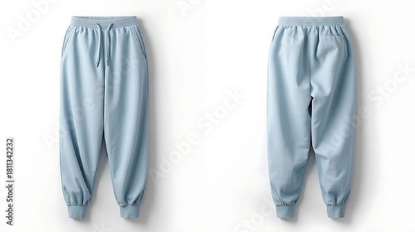 Obraz Light blue jogger pants with drawstring waistband and cuffed ankles