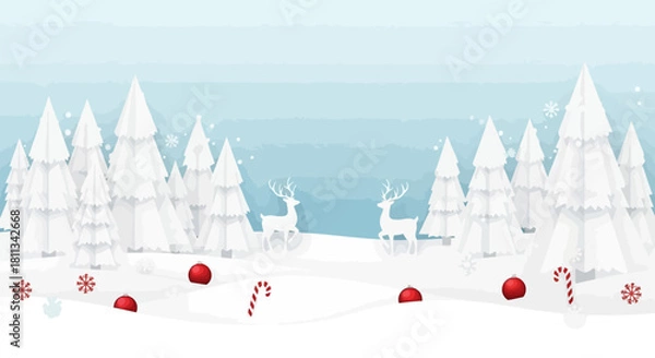 Obraz Winter Wonderland Christmas Trees and Candy Canes in a Snowy Landscape Illustration