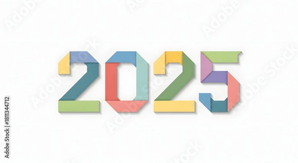 Obraz Vibrant paper cut 2025 number graphic design on white background