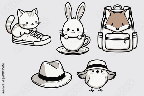 Obraz Adorable Cartoon Character Outline Bundle