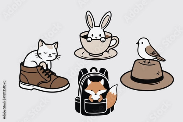 Obraz Adorable Cartoon Character Outline Bundle