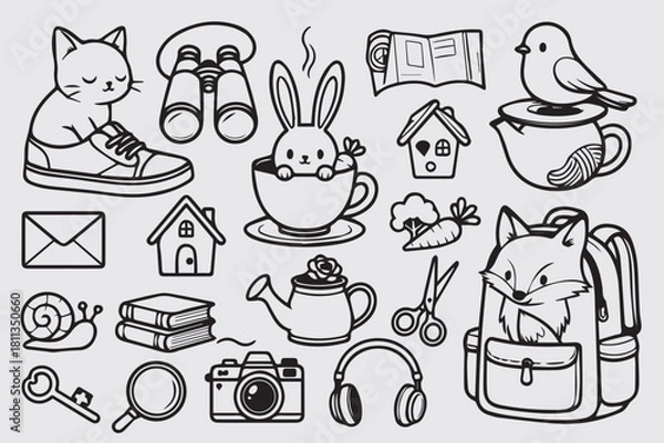 Obraz Adorable Cartoon Character Outline Bundle