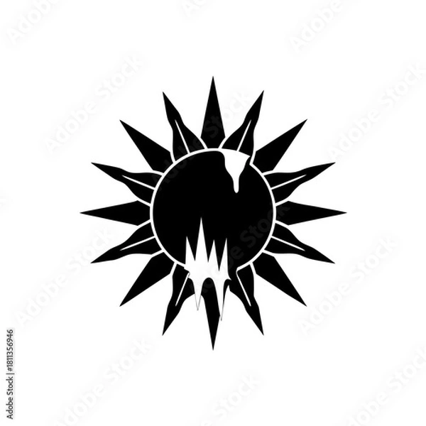 Obraz Black sun with jagged edges and drips on transparent background silhouette