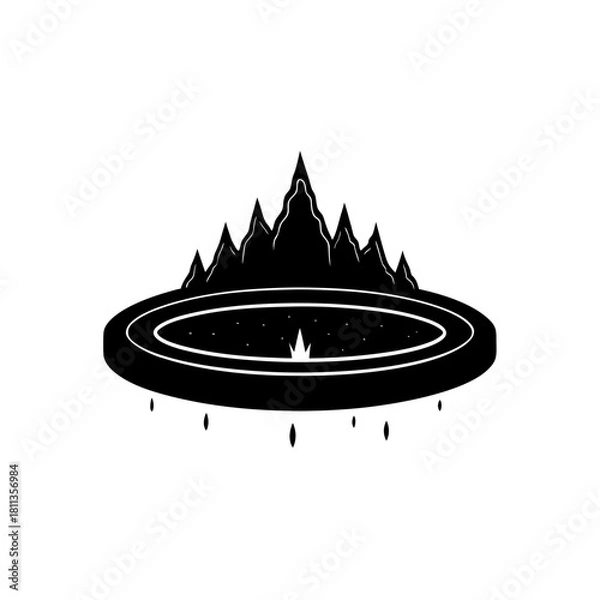 Fototapeta Floating platform with mountain peaks on transparent background silhouette