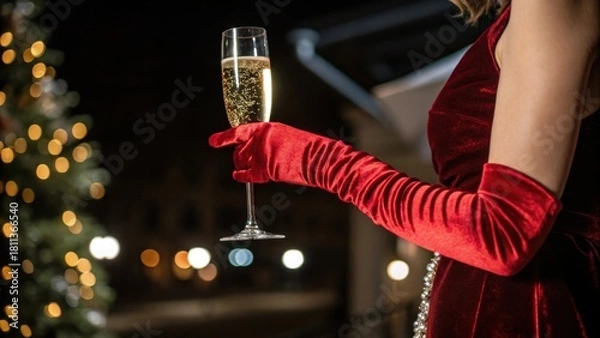 Obraz Toast to the holidays with elegant champagne glass