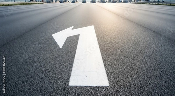 Obraz Asphalt Road Leading Towards Directional Arrow With Bright Sunlight Illuminating the View