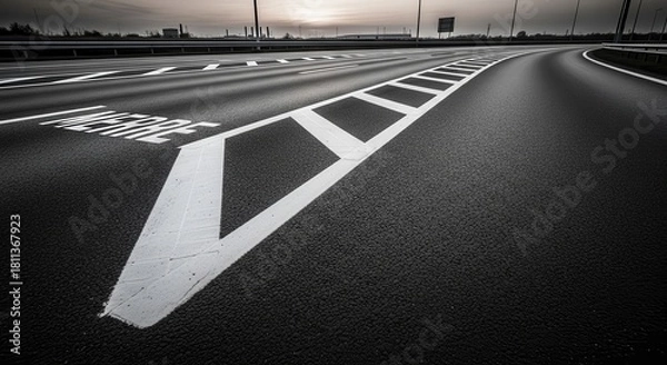 Fototapeta Asphalt Road Surface Perspective Leading Towards The Horizon Of A Cloudy Sky