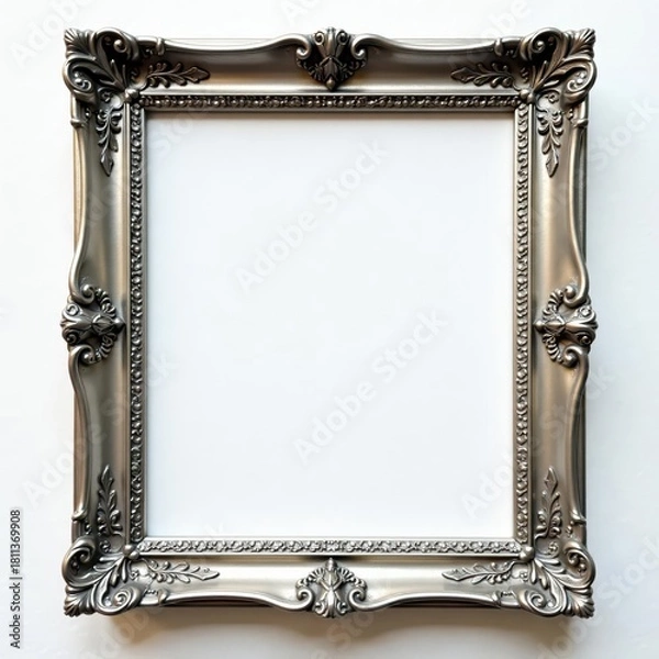 Fototapeta Intricate silver filigree frame, ornate details on white , handcrafted, decor
