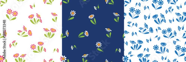 Obraz Colorful daisy seamless pattern set – pastel, dark, and monochrome