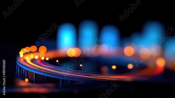 Obraz interchange. City interchange at night with abstract light trails, capturing dynamic urban energy. mobility guides, transit brochures, designed for transport & logistics marketing.