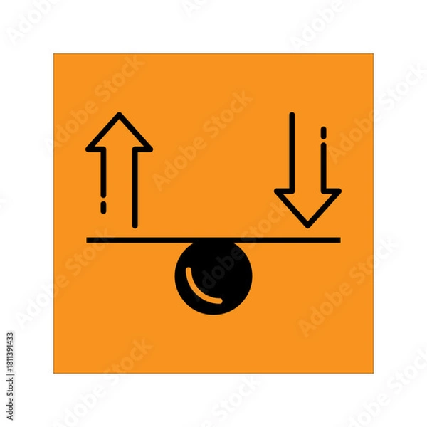 Obraz Balance Arrow Up Down Icon A simple black line icon showing a balance point with upward and downward arrows, representing comparison, equilibrium, pros and cons, decision making, analytics, and market