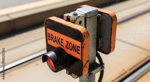 Fototapeta Brake Zone Signal Warns Traffic and Vehicles to Ensure Safety on the Track