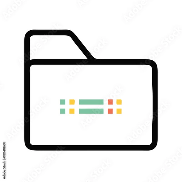 Fototapeta Illustration of a folder icon with colored lines and squares inside on a white background view