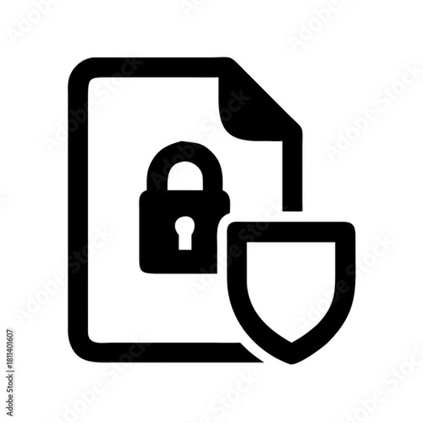 Fototapeta Secure document with padlock and shield for data protection and confidentiality and file security icon