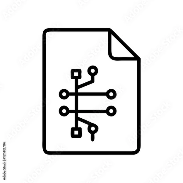 Fototapeta Schematic diagram on a document with circles squares and lines representing a circuit design layout view
