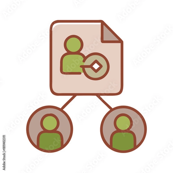 Fototapeta Hierarchical structure showing a document with a person icon connected to two other persons icons