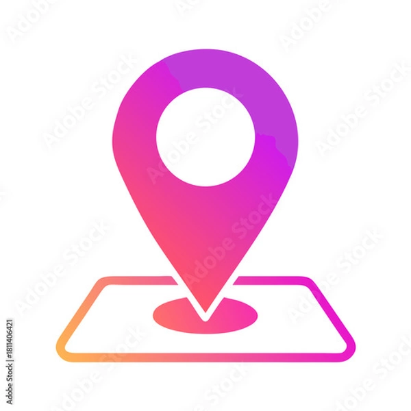 Fototapeta Gradient location pin on a map with purple and pink colors indicating a specific geographic point