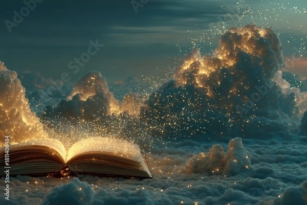 Obraz Magical Book Open Amongst Mystical Clouds