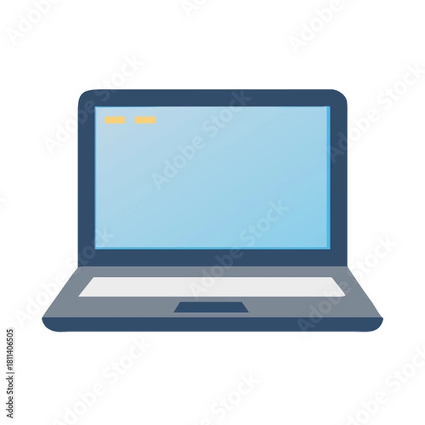 Fototapeta Illustration of a laptop with a blue screen and a gray keyboard on a white background view from front