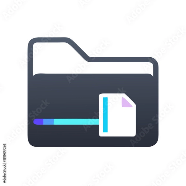 Fototapeta Dark folder icon with a document and a loading bar indicating progress of a file transfer process
