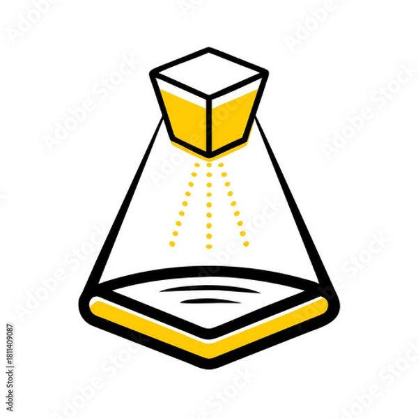 Fototapeta Stylized illustration of a box emitting dotted rays onto a curved triangular surface below it