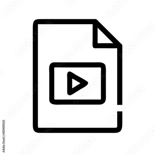 Fototapeta Video file icon representing a document with a play button inside a rectangular shape in black color