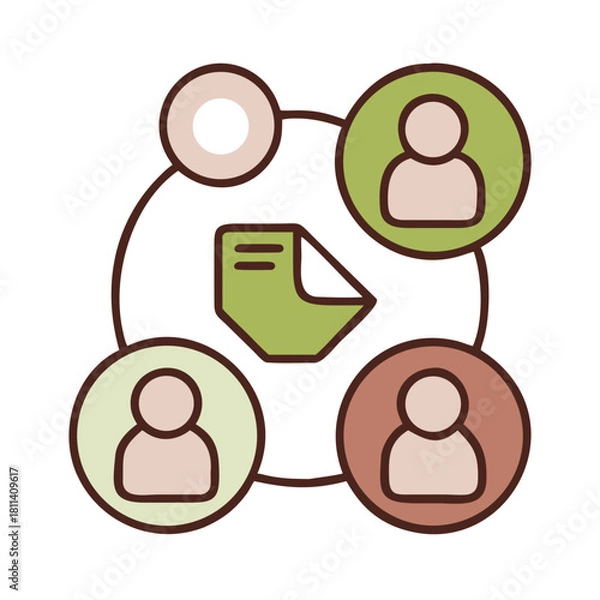 Fototapeta Illustration of a document surrounded by people icons connected by lines in a circular arrangement