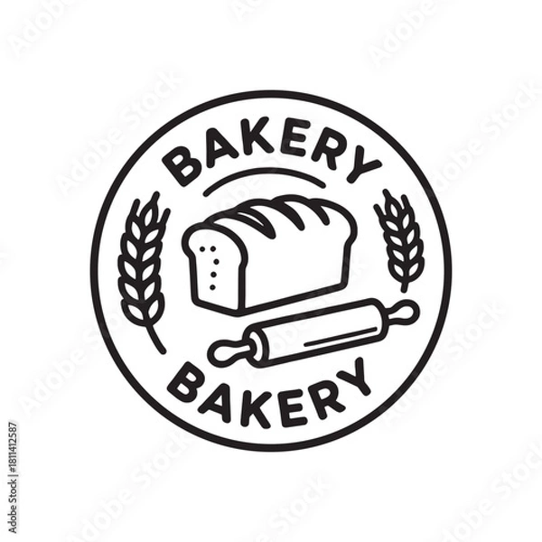 Fototapeta Classic Bakery Emblem with Bread, Wheat, and Rolling Pin