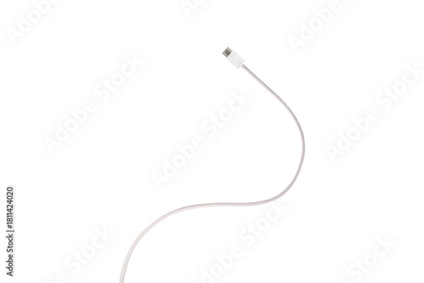 Fototapeta A white fabric-braided USB Type-C cable isolated on a transparent PNG. Ideal for concepts related to business technology, data transfer, connectivity and fast charging for modern devices.