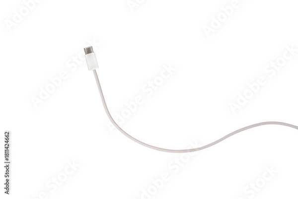 Fototapeta A white fabric-braided USB Type-C cable isolated on a transparent PNG. Ideal for concepts related to business technology, data transfer, connectivity and fast charging for modern devices.