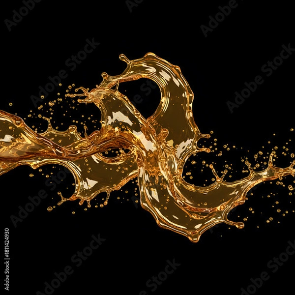 Fototapeta Golden Liquid Splash on Black Background