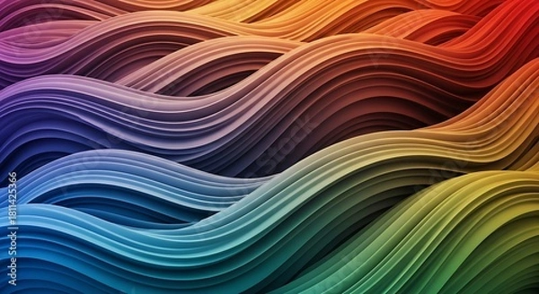 Fototapeta Vibrant flowing abstract ribbon lines forming colorful wave patterns, modern energetic digital art, high-resolution motion effect.