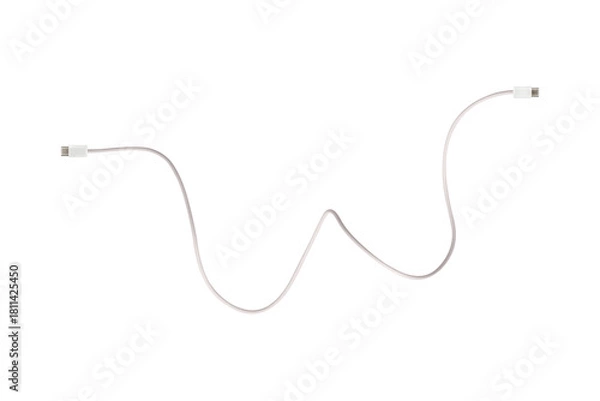 Fototapeta A white fabric-braided USB Type-C cable isolated on a transparent PNG. Ideal for concepts related to business technology, data transfer, connectivity and fast charging for modern devices.