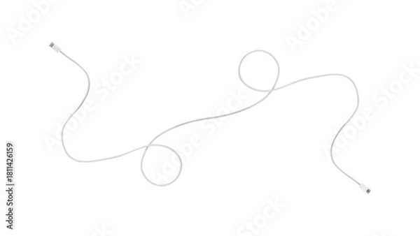 Fototapeta A white fabric-braided USB Type-C cable isolated on a transparent PNG. Ideal for concepts related to business technology, data transfer, connectivity and fast charging for modern devices.