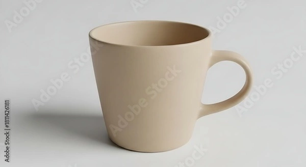 Fototapeta Minimalist beige ceramic mug isolated on neutral background, clean modern product photography, matte pottery texture for branding or packaging mockups.