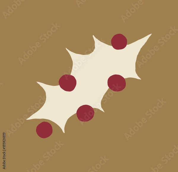 Fototapeta Holly leaf with berries. Ilex flat stylized illustration. Bold wobbly shapes. Playful, minimal Christmas element