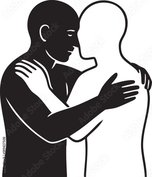 Obraz Human hugging a digital clone silhouette vector