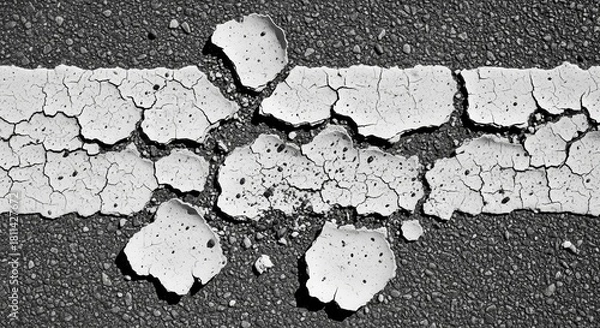 Fototapeta Decaying Road Marking Showing Signs Of Age And Physical Deterioration In Monochrome