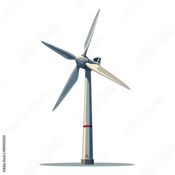 Fototapeta A single tall industrial wind turbine with four large rotating blades. Isolated transparent background ( include cut-out PNG file ).