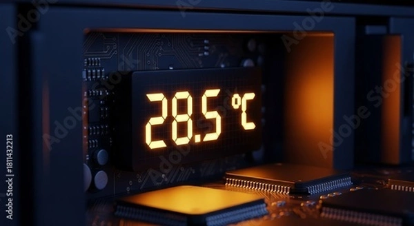 Fototapeta Digital Display Showing Temperature Inside a Server Rack with Neon-Like Aesthetic
