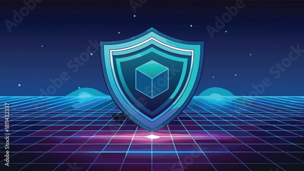 Fototapeta Cyber Security Data Protection Shield Blockchain Technology with vector illustration