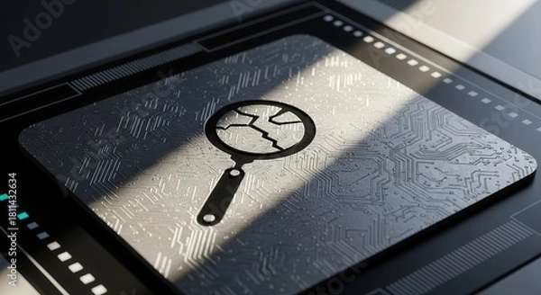 Fototapeta Digital Technology Broken Magnifying Glass Concept Of Search Analysis, Closeup View