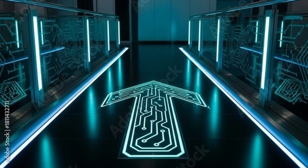 Fototapeta Digital Transformation Pathway: Electronic Arrow Guides the Way into the Future