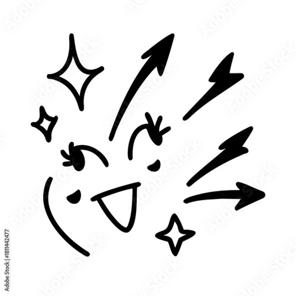 Fototapeta Hand drawn doodle face with arrows and stars isolated on